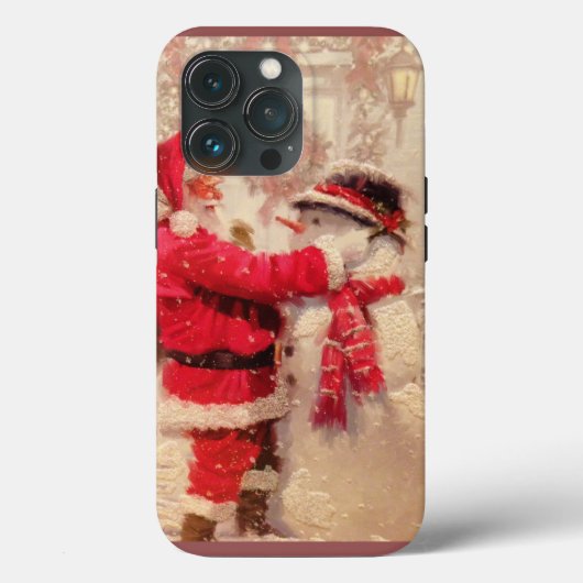 Santa claus and snowman in snowfall Case-Mate iPhoneケース (裏面)
