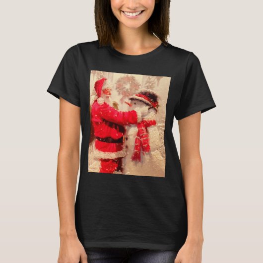 Santa Claus And Snowman In Snowfall Tシャツ (正面)