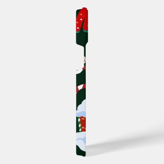 Santa Claus and the Snowman | Dark Tree Background iPhoneケース (右側面)