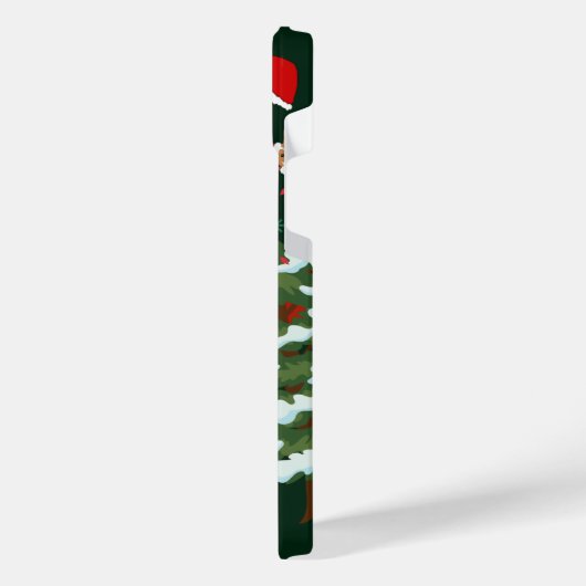 Santa Claus and the Snowman | Dark Tree Background iPhoneケース (左側面)