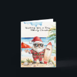 SANTA CLAUS atハワイビーチfor Christmas シーズンカード<br><div class="desc">熱帯の魅力のtouchで暖かい休日の願いを送信！このフェスティバルグリーティングカードリラックスは、美しいハワイアンビーチでサンタクロースの機能を備え、サンタクユニークラスはあなたのクリスマスの挨拶にしゃれているもたらす。中には、愛する人にメリークリスマスと新年を祈る明るいメッセージが入る！休日の島の暖かさを鑑賞する友人や家族に最適。楽園のクリスマスの本質を捉えた楽しいカードで喜びとアロハを広げよう！</div>