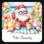 SANTA CLAUS atハワイビーチfor Christmas スクエアシール<br><div class="desc">ビーチで晴れた日を楽しむサンタクロースを特徴とする豪華な四角いステッカーで、休日の魔法を熱帯に持ち込む！デッキアウト島の魅力のtouchをホリデーカード、ギフト、装飾に追加するのに最適。アロハ祝とフェスティバルの応援の精神を捉えユニーク、このデザインでパラダイスのクリスマス！ビーチ、休日のおもしろい、そして少し性欲を愛するすべての人に理想的。</div>