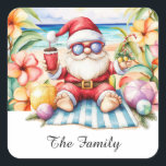 SANTA CLAUS atハワイビーチfor Christmas スクエアシール<br><div class="desc">ビーチで晴れた日を楽しむサンタクロースを特徴とする豪華な四角いステッカーで、休日の魔法を熱帯に持ち込む！デッキアウト島の魅力のtouchをホリデーカード、ギフト、装飾に追加するのに最適。アロハ祝とフェスティバルの応援の精神を捉えユニーク、このデザインでパラダイスのクリスマス！ビーチ、休日のおもしろい、そして少し性欲を愛するすべての人に理想的。</div>
