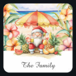 SANTA CLAUS atハワイビーチfor Christmas スクエアシール<br><div class="desc">ビーチで晴れた日を楽しむサンタクロースを特徴とする豪華な四角いステッカーで、休日の魔法を熱帯に持ち込む！デッキアウト島の魅力のtouchをホリデーカード、ギフト、装飾に追加するのに最適。アロハ祝とフェスティバルの応援の精神を捉えユニーク、このデザインでパラダイスのクリスマス！ビーチ、休日のおもしろい、そして少し性欲を愛するすべての人に理想的。</div>