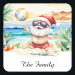 SANTA CLAUS atハワイビーチfor Christmas スクエアシール<br><div class="desc">ビーチで晴れた日を楽しむサンタクロースを特徴とする豪華な四角いステッカーで、休日の魔法を熱帯に持ち込む！デッキアウト島の魅力のtouchをホリデーカード、ギフト、装飾に追加するのに最適。アロハ祝とフェスティバルの応援の精神を捉えユニーク、このデザインでパラダイスのクリスマス！ビーチ、休日のおもしろい、そして少し性欲を愛するすべての人に理想的。</div>