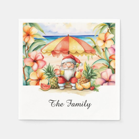 SANTA CLAUS atハワイビーチfor Christmas スタンダードカクテルナプキン (正面)