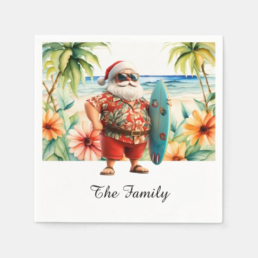 SANTA CLAUS atハワイビーチfor Christmas スタンダードカクテルナプキン (正面)