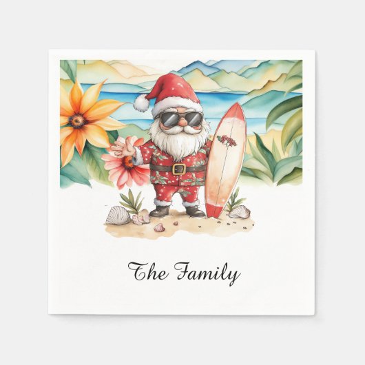 SANTA CLAUS atハワイビーチfor Christmas スタンダードカクテルナプキン (正面)