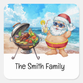 Santa Claus at Beach Christmas in July  スクエアシール