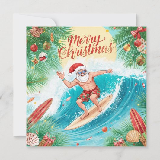 SANTA CLAUS at Hawaii Beach for Christmas シーズンカード (正面)