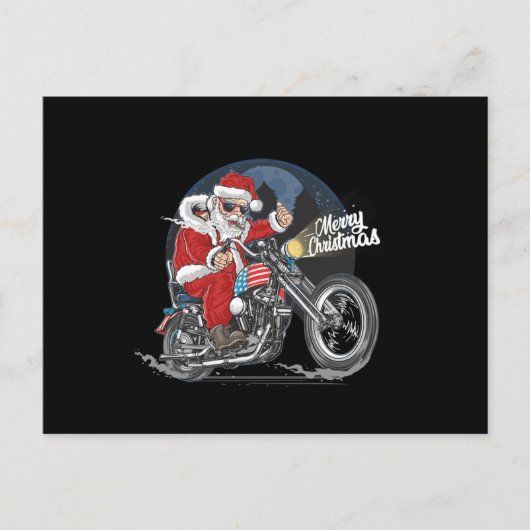 Santa Claus Biker US Flag Motorcycle Christmas Gif ポストカード (正面)