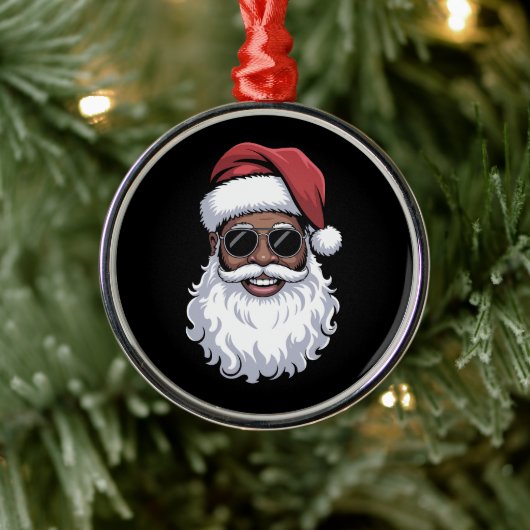 Santa Claus Black Xmas Santa Afro African American メタルオーナメント (ツリー)