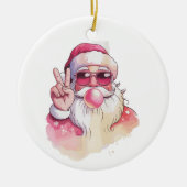 Santa Claus Blowing Bubble Gum Pink Sunglasses  セラミックオーナメント (正面)