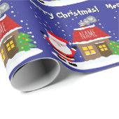 Santa Claus cartoon with house and Christmas tree ラッピングペーパー (ロールコーナー)