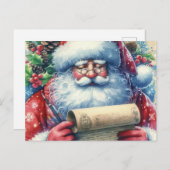 Santa Claus Checking His List Holiday  ポストカード (正面/裏面)