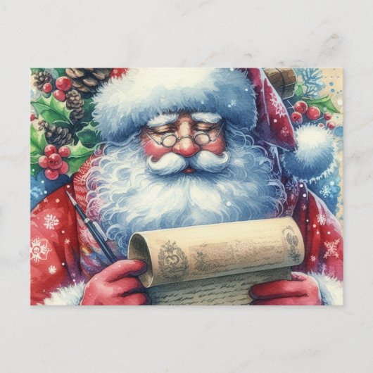 Santa Claus Checking His List Holiday  ポストカード (正面)