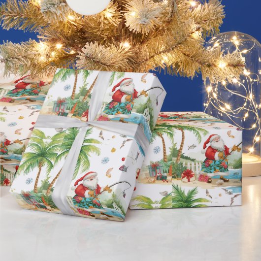 Santa Claus Christmas Fishing in Summer ラッピングペーパー (クリスマス)