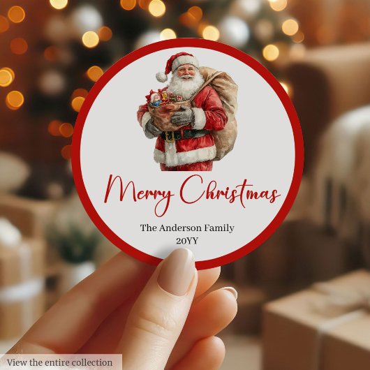 Santa Claus Christmas Gift Label Sticker Template ラウンドシール