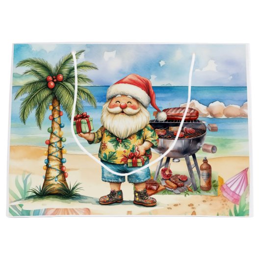 Santa Claus Christmas in July at the beach ラージペーパーバッグ (正面)
