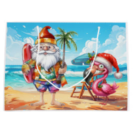 Santa Claus Christmas in July at the beach ラージペーパーバッグ