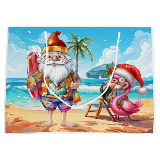 Santa Claus Christmas in July at the beach ラージペーパーバッグ (正面)