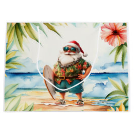 Santa Claus Christmas in July at the beach surfer ラージペーパーバッグ