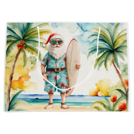 Santa Claus Christmas in July at the beach surfer ラージペーパーバッグ