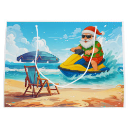 Santa Claus Christmas in July riding jet ski ラージペーパーバッグ