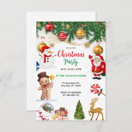 Santa Claus Christmas Party 招待状 (正面/裏面)