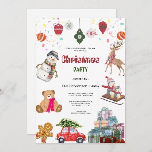 Santa Claus Christmas Party 招待状 (正面/裏面)