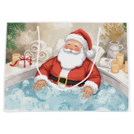 Santa Claus Christmas Spa Bath Tub Large Gift Bag ラージペーパーバッグ