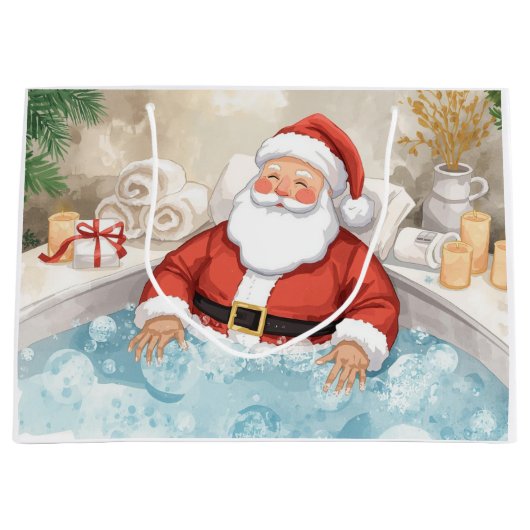 Santa Claus Christmas Spa Bath Tub Large Gift Bag ラージペーパーバッグ (正面)