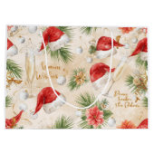 Santa Claus Christmas Spa Bath Tub Large Gift Bag ラージペーパーバッグ (裏面)