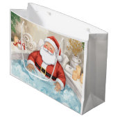 Santa Claus Christmas Spa Bath Tub Large Gift Bag ラージペーパーバッグ (正面アングル)