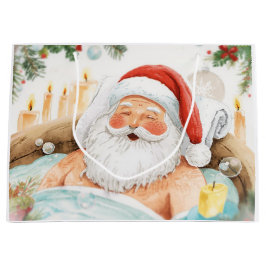Santa Claus Christmas Spa Bath Tub Large Gift Bag ラージペーパーバッグ