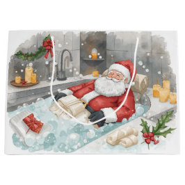 Santa Claus Christmas Spa Bath Tub Large Gift Bag ラージペーパーバッグ