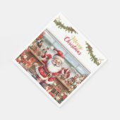 Santa Claus Christmas with florist at airport スタンダードランチョンナプキン (角)
