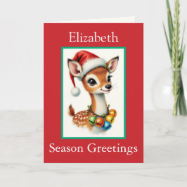 Santa Claus Custom Name Cute Reindeer Grandchild C カード