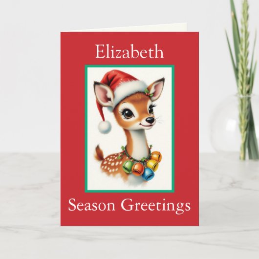 Santa Claus Custom Name Cute Reindeer Grandchild C カード (正面)