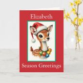 Santa Claus Custom Name Cute Reindeer Grandchild C カード (黄色い花)