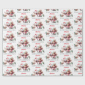 Santa Claus Deer Happy Christmas Personalized Name ラッピングペーパー (フラット)