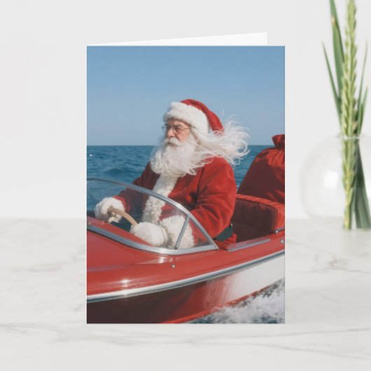 Santa Claus Delivering Gifts By Speedboat カード (正面)
