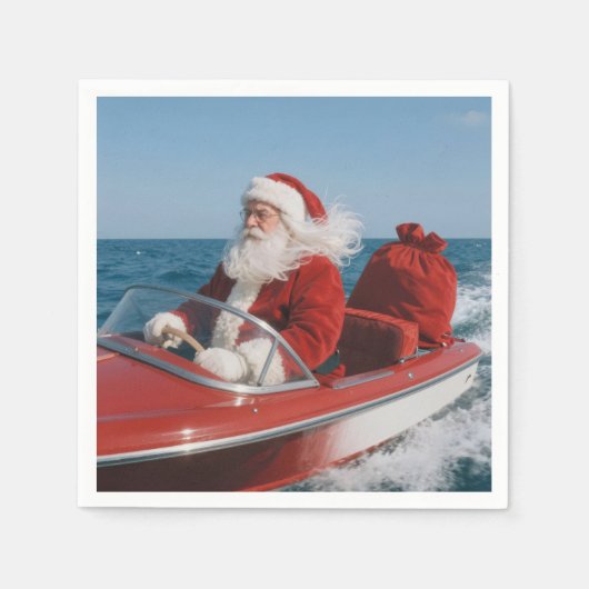 Santa Claus Delivering Gifts By Speedboat スタンダードカクテルナプキン (正面)