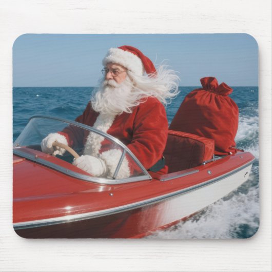 Santa Claus Delivering Gifts By Speedboat マウスパッド (正面)