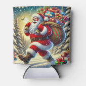 Santa Claus Delivering Gifts in a Snowy Christmas  缶クーラー (正面)