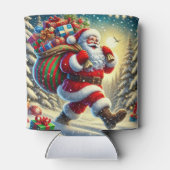 Santa Claus Delivering Gifts in a Snowy Christmas  缶クーラー (裏面)