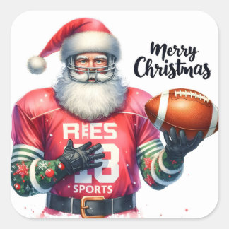 Santa Claus Dressed in Sports Gear With a Football スクエアシール