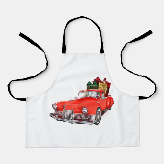 Santa Claus driving a retro car with giftsb エプロン (正面)