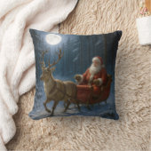 Santa Claus Driving a Sleigh In Moonlight クッション (ブランケット)