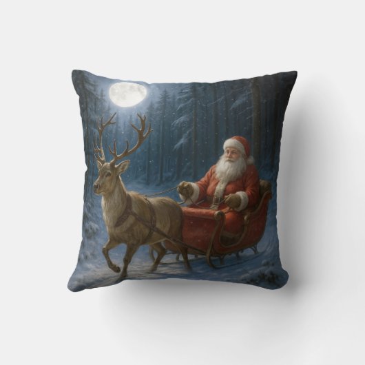 Santa Claus Driving a Sleigh In Moonlight クッション (裏面)